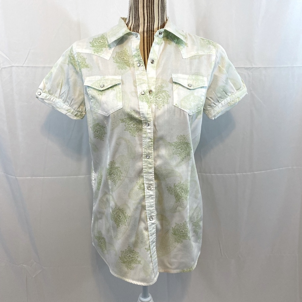 Ariat western short sleeve white green pattern top